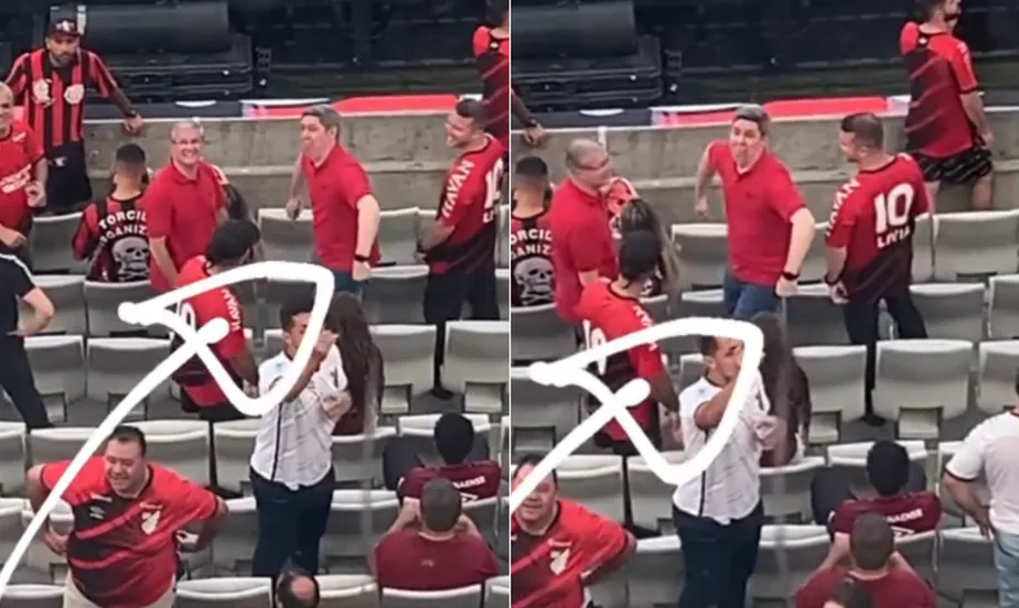 Torcedor do Athletico-PR foi filmado fazendo gestos racistas. Foto: Reprodução