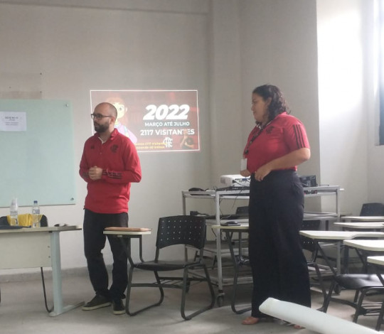 O Flamengo marcou presença no evento com os educadores Guilherme Andrade e Monalysa Sarmento. Foto/Divulgação/CRF