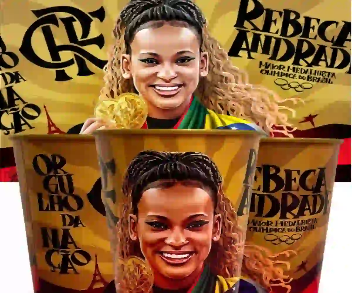 Rebeca Andrade terá seu rosto em copo no jogo contra o Palmeiras, no Maracanã