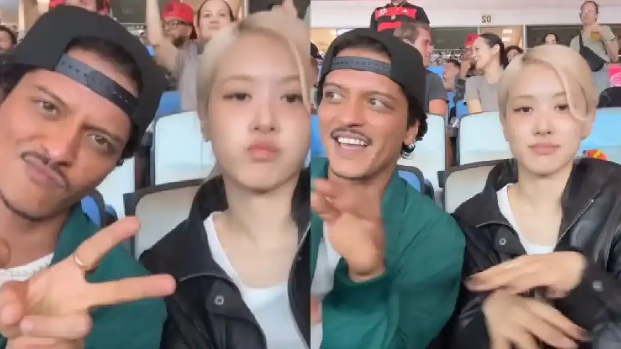 Rosé e Bruno Mars assistem ao ao jogo do Flamengo e celebram novo single juntos - Foto: Reprodução