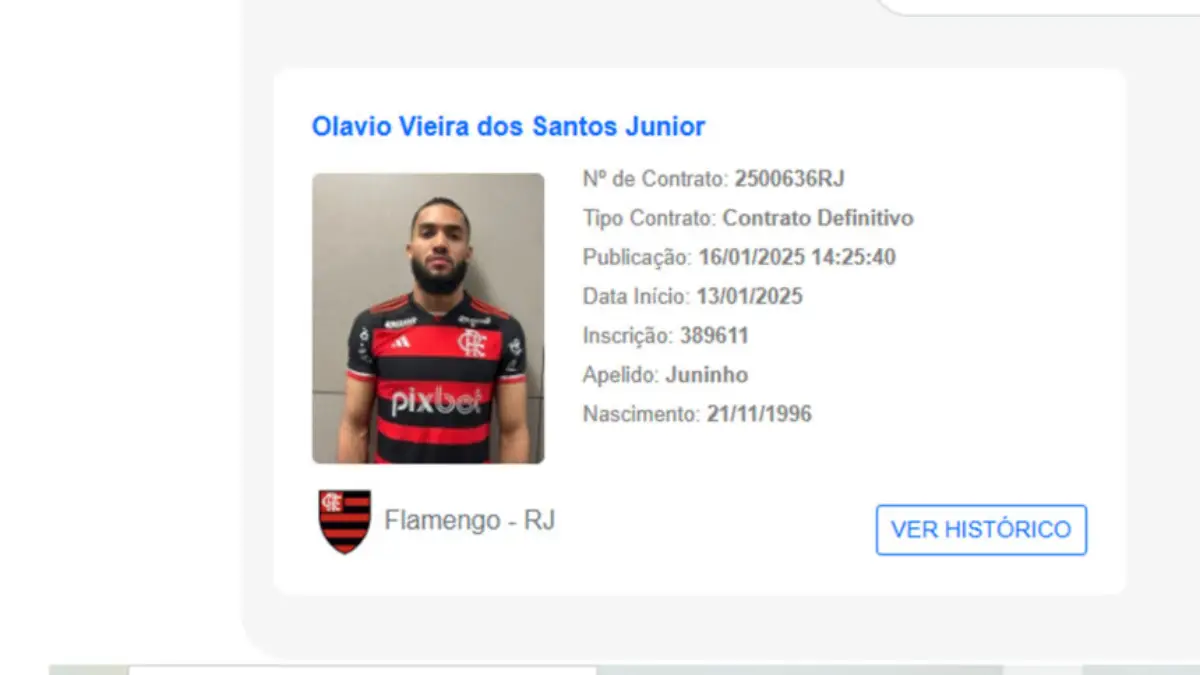 Nova contratação do Flamengo, Juninho aparece no BID e está liberado para estrear