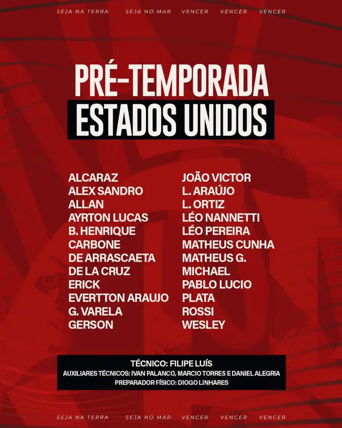 Confira a lista de relacionados do Flamengo para viagem aos EUA - Foto: Reprodução/Flamengo