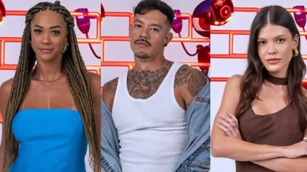 Aline, Gabriel e Vitória Strada estão no paredão do BBB 25; enquete aponta Gabriel como favorito para sair - foto: reprodução