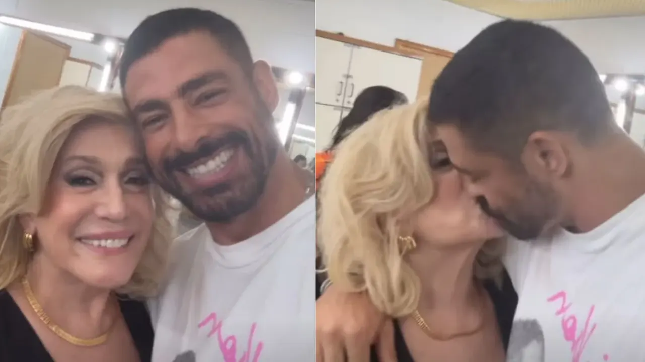 Cauã Reymond e Susana Vieira trocam beijo nos bastidores do remake de 'Vale Tudo'