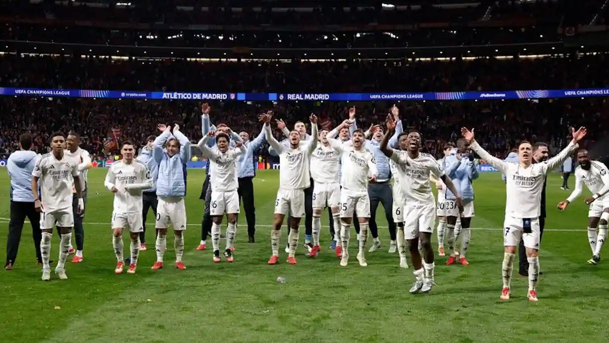 Real Madrid beat Atletico Madrid on penalties and the striker took the opportunity to provoke the rival team (Reproduction/ Real Madrid)